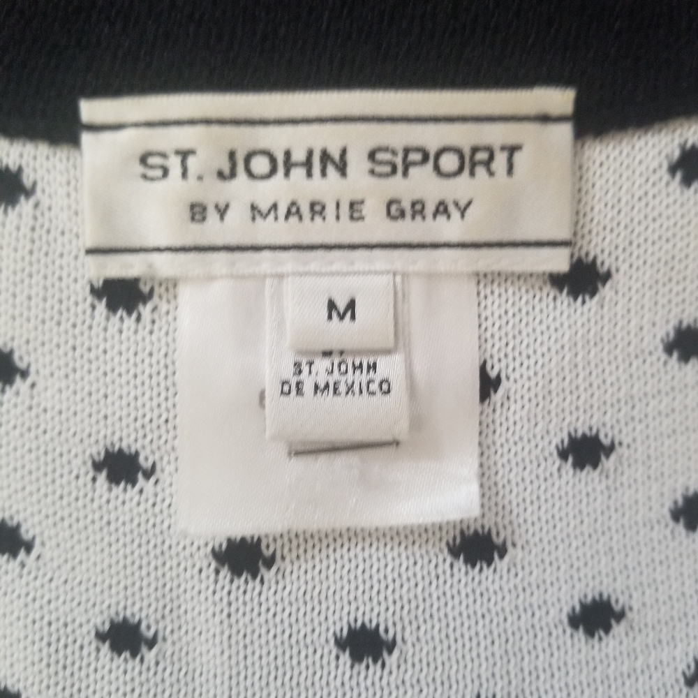 ST. JOHN SPORT By MARIE GRAY  Black White Dot V Neck Sleeveless Sweater Medium - Picture 4 of 5